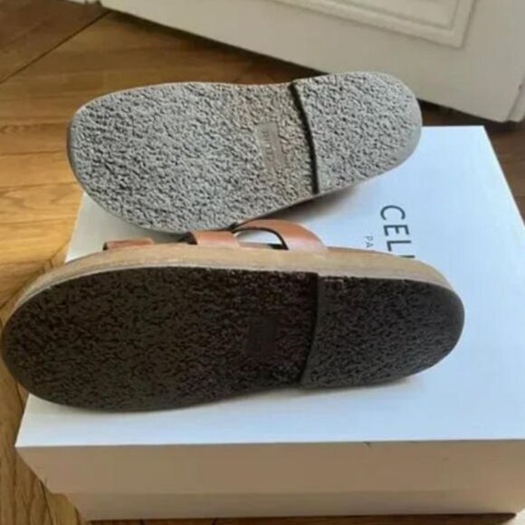 Celine Brown Leather Sandals with Gold Accents - Picture 3 of 4